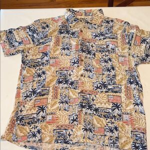 Men’s Campia Button Down Tropical American Flag Shirt, Size XL